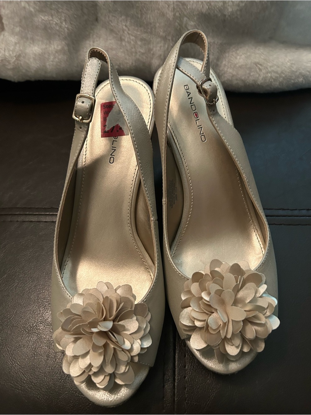 Steve Madden Cream Floral Peep-Toe Slingback Heels